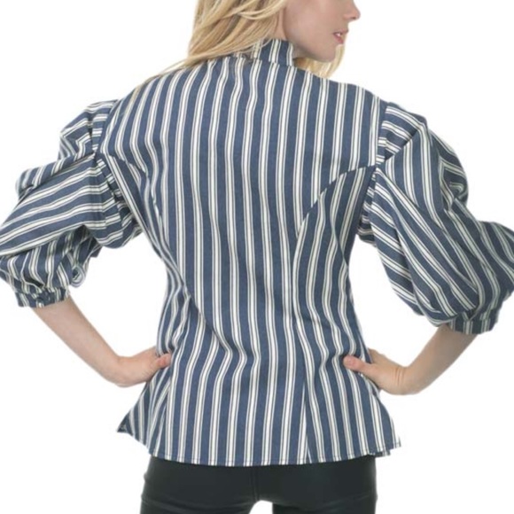 NEW- Bishop Sleeve Navy & White  stripe blouse- L - Picture 4 of 4